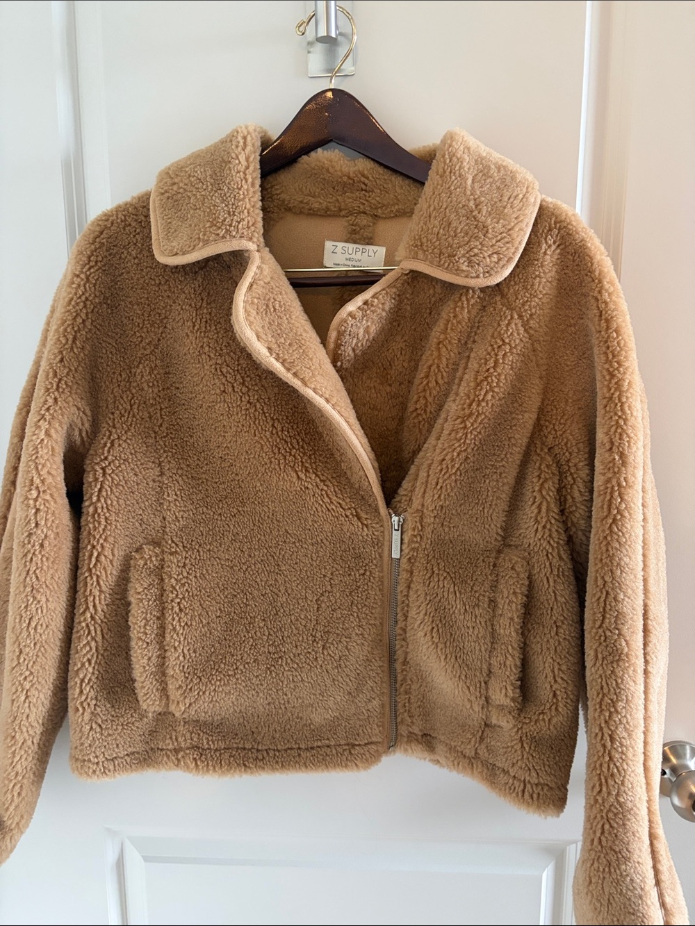 Z Supply Teddy Zip Jacket in Camel Tan